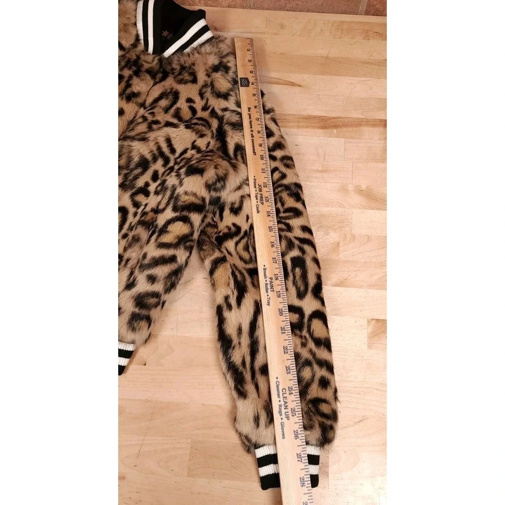 Metric Knits Dyed Rabbit Fur Leopard Bomber Snap‎ Jacket Size Medium